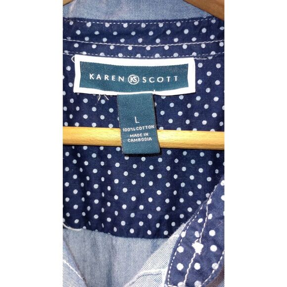 Karen Scott denim colored cotton button-front blouse. Size large - Picture 3 of 3